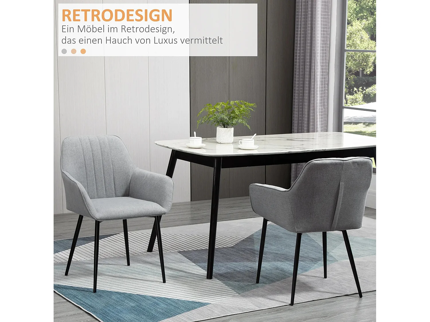 Lot de 2 chaises de salle à manger, rembourrées avec revêtement en lin respirant, gris clair