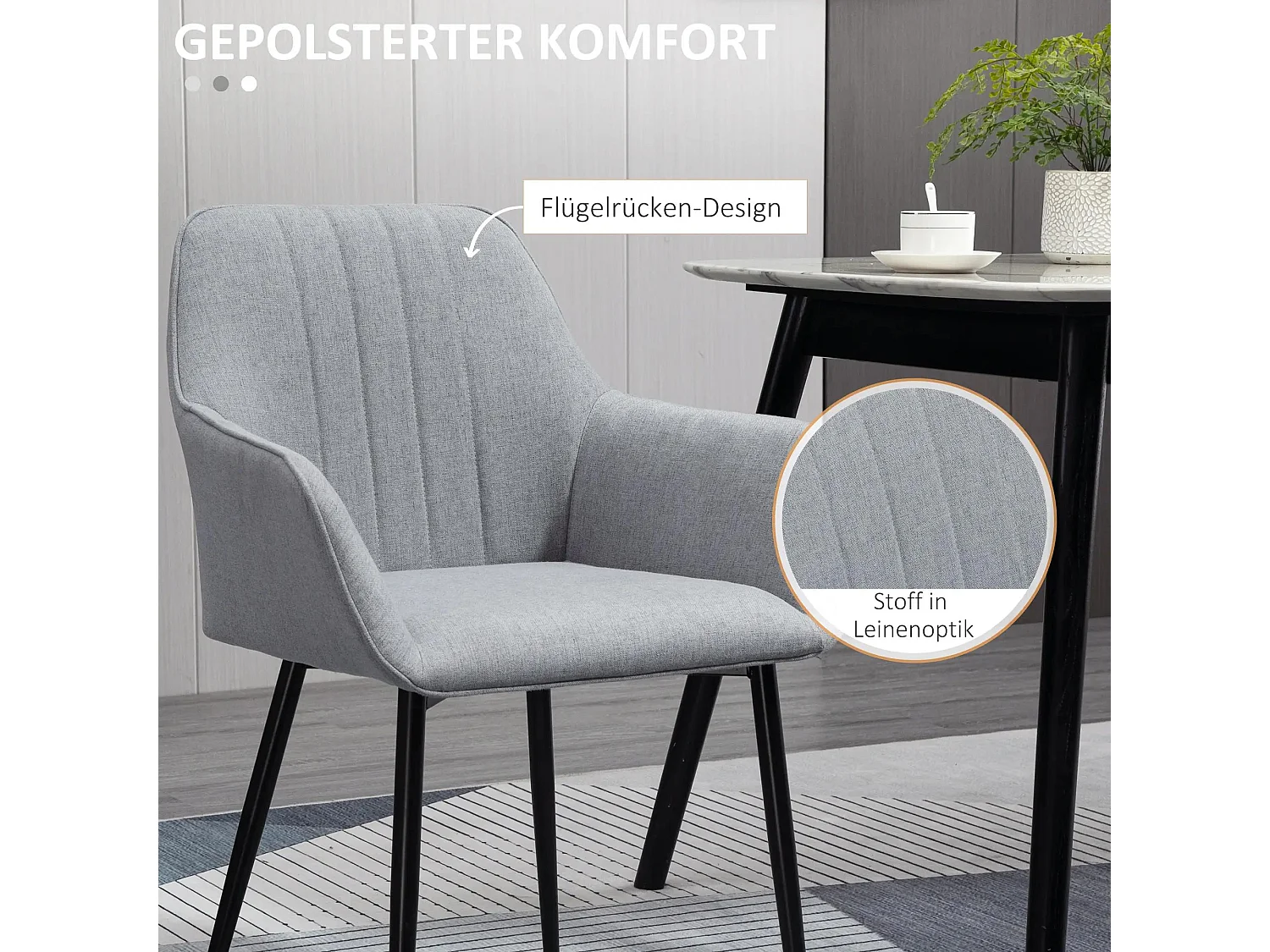 Lot de 2 chaises de salle à manger, rembourrées avec revêtement en lin respirant, gris clair