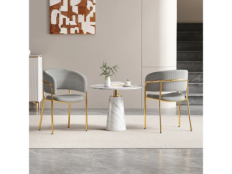 Moderner Stuhl 2er-Set, mit Schrägstuhlbein, verstellbare Füße, Cordstoff, Grau