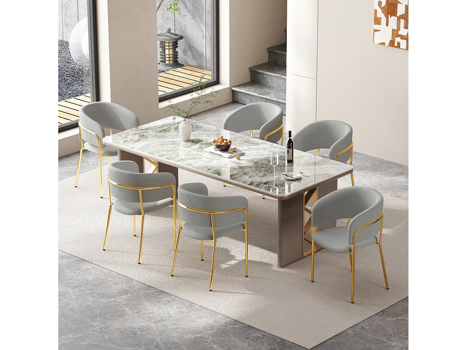 Conjunto de 2 cadeiras modernas, com pernas inclinadas, pés ajustáveis, tecido de veludo cotelê, cinza