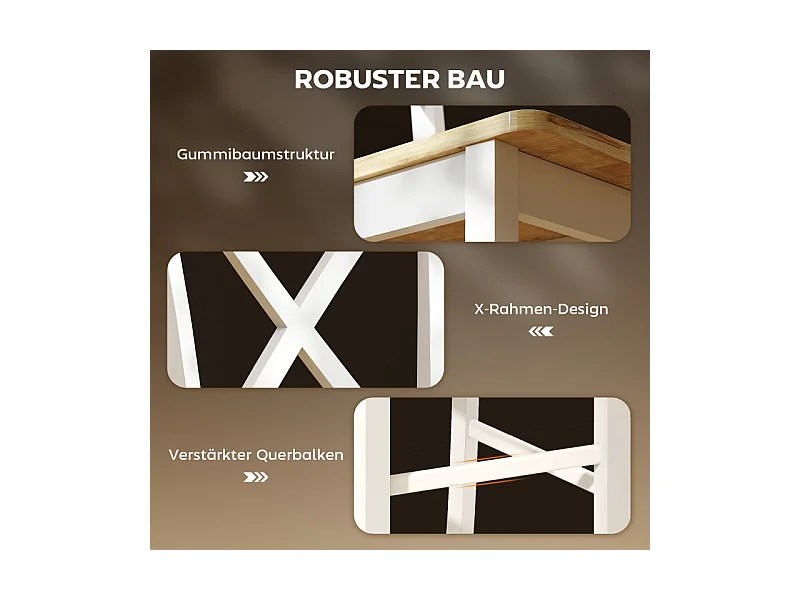 Lot de 2 tabourets de bar avec dossier et repose-pieds, en bois d'hévéa, pour cuisine, salle à manger, chêne + blanc