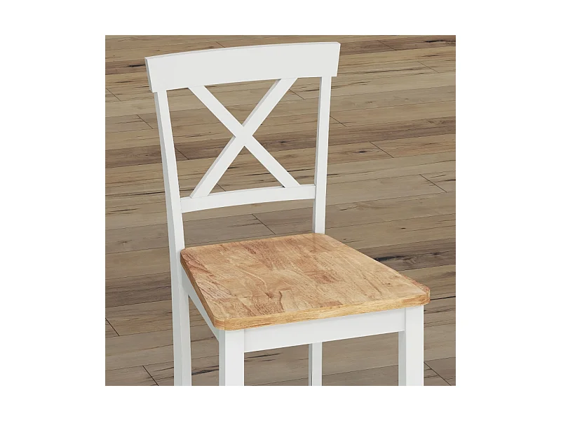 Lot de 2 tabourets de bar avec dossier et repose-pieds, en bois d'hévéa, pour cuisine, salle à manger, chêne + blanc