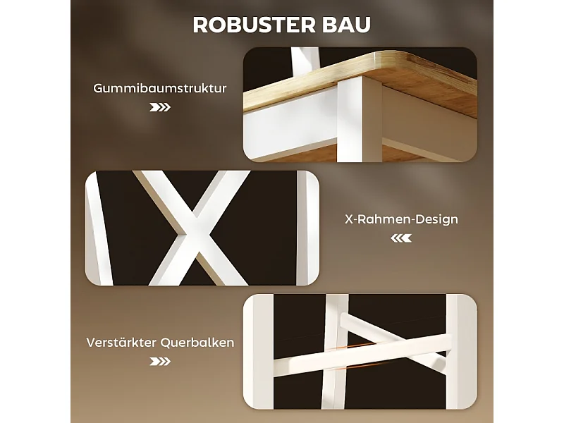 Lot de 2 tabourets de bar avec dossier et repose-pieds, en bois d'hévéa, pour cuisine, salle à manger, chêne + blanc