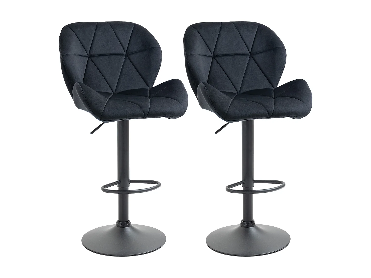 Lot de 2 tabourets de bar pivotants, réglables en hauteur, avec dossier, toucher velours, noir, sans accoudoirs