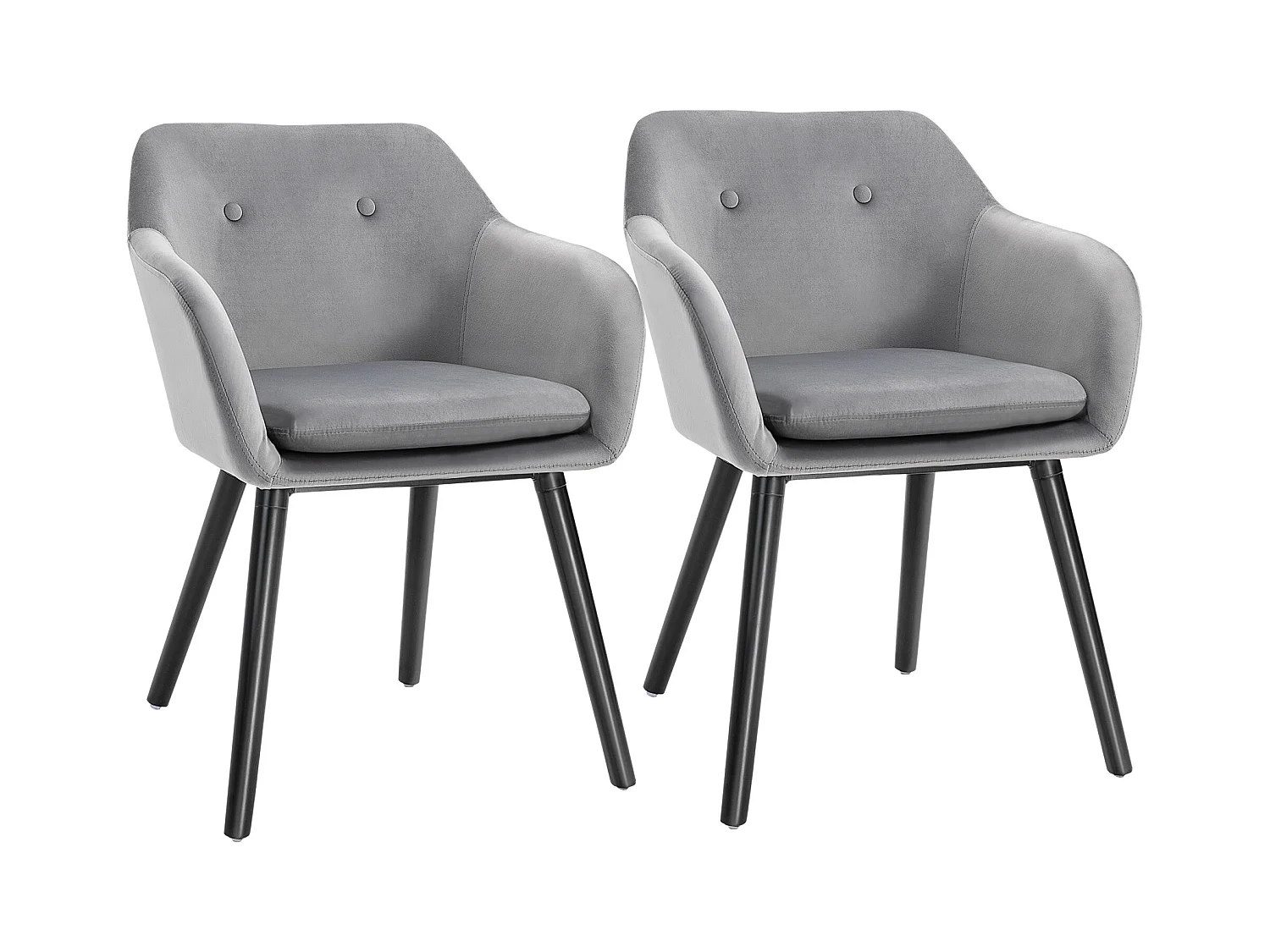 Lot de 2 chaises de salle à manger, chaise de cuisine avec dossier, aspect velours, chaise rembourrée avec pieds en hêtre, gris