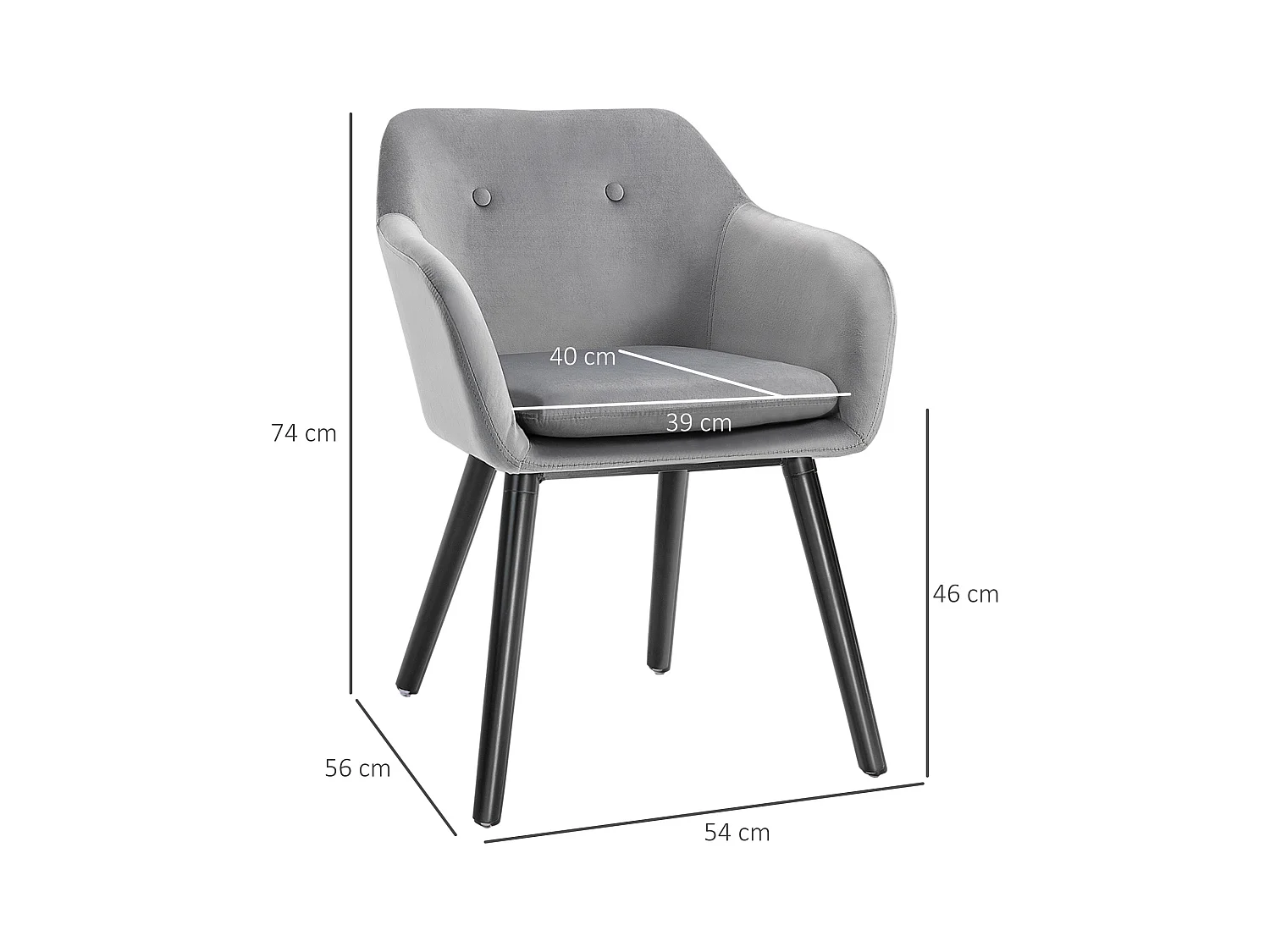 Lot de 2 chaises de salle à manger, chaise de cuisine avec dossier, aspect velours, chaise rembourrée avec pieds en hêtre, gris