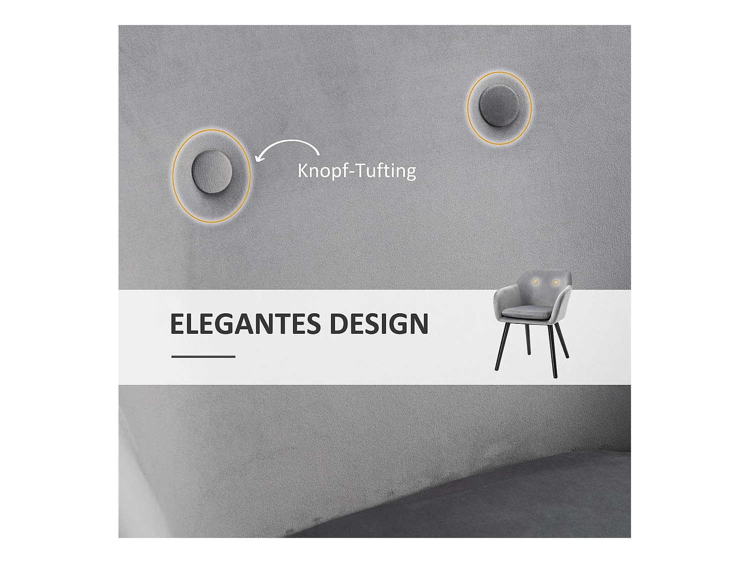 Lot de 2 chaises de salle à manger, chaise de cuisine avec dossier, aspect velours, chaise rembourrée avec pieds en hêtre, gris