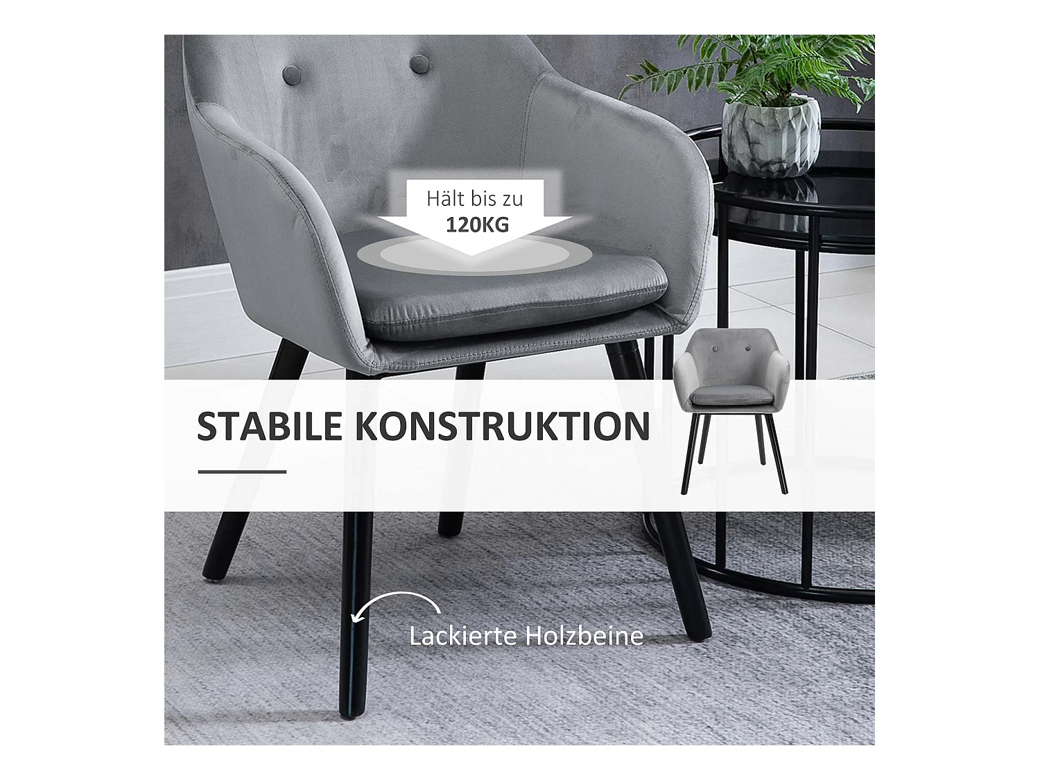 Lot de 2 chaises de salle à manger, chaise de cuisine avec dossier, aspect velours, chaise rembourrée avec pieds en hêtre, gris