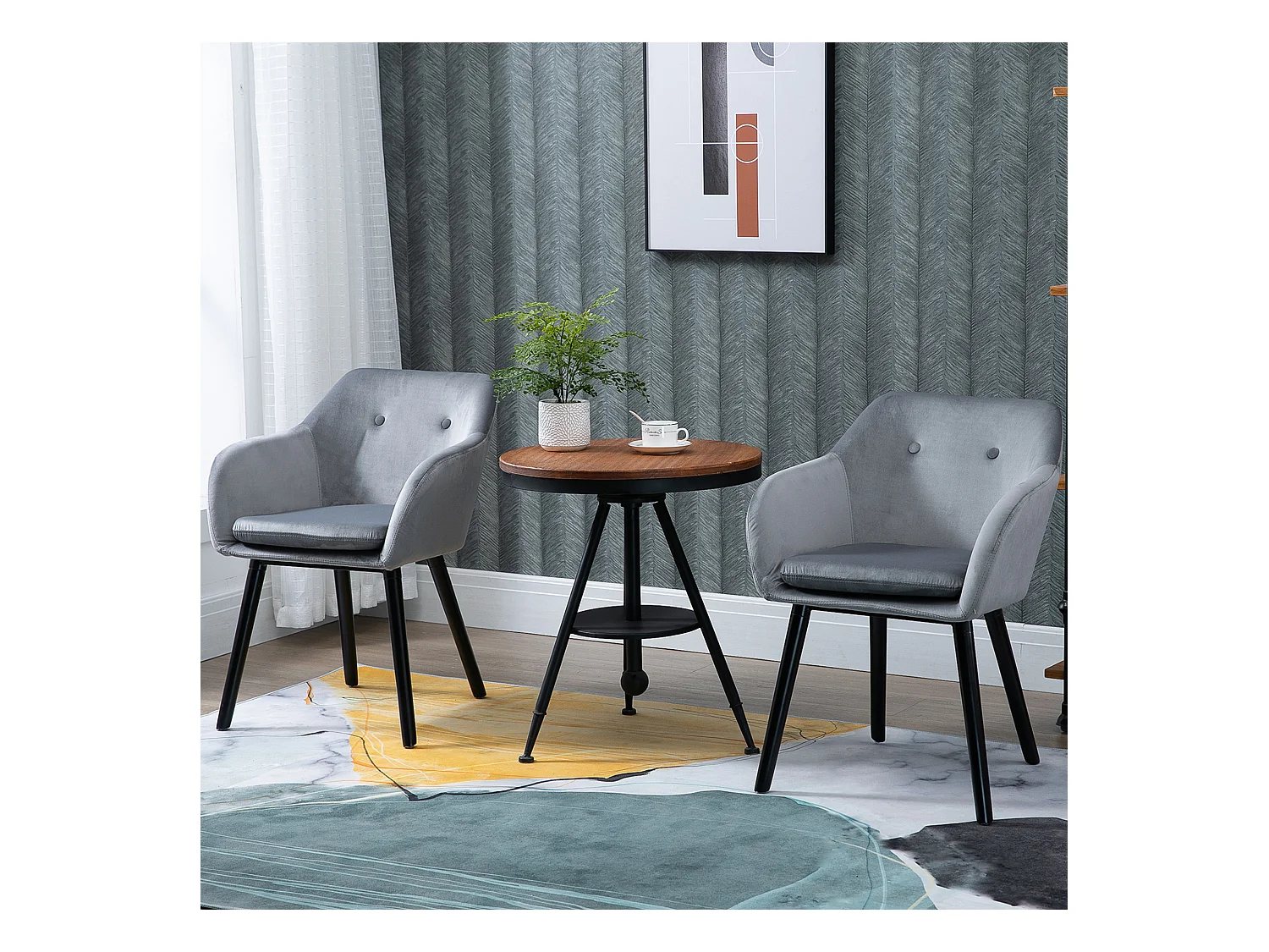 Lot de 2 chaises de salle à manger, chaise de cuisine avec dossier, aspect velours, chaise rembourrée avec pieds en hêtre, gris