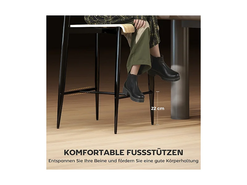 Lot de 2 tabourets de bar, avec repose-pieds, structure en métal, hauteur d'assise 66 cm, design industriel, bois naturel + noir