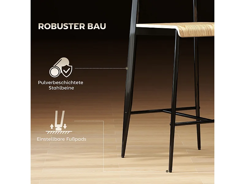 Lot de 2 tabourets de bar, avec repose-pieds, structure en métal, hauteur d'assise 66 cm, design industriel, bois naturel + noir