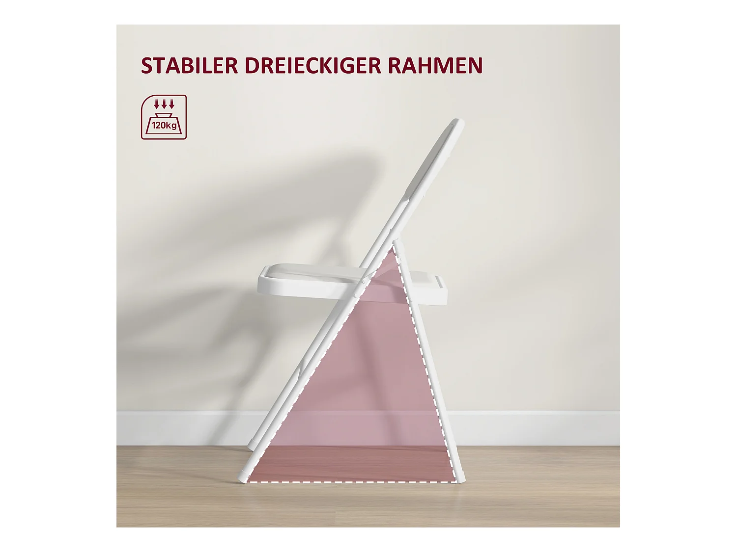 Klappstuhl, gepolsterte Rückenlehne, Klappbarer Bürostuhl, Stahlrahmen, bis 120 kg, für Camping, Büro, Gäste, Weiß