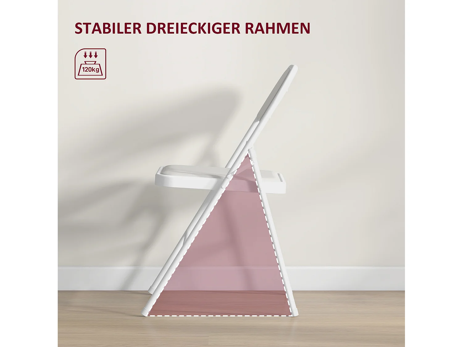 Chaise pliante, dossier rembourré, chaise de bureau pliante, structure en acier, jusqu'à 120 kg, pour camping, bureau, invités, blanc