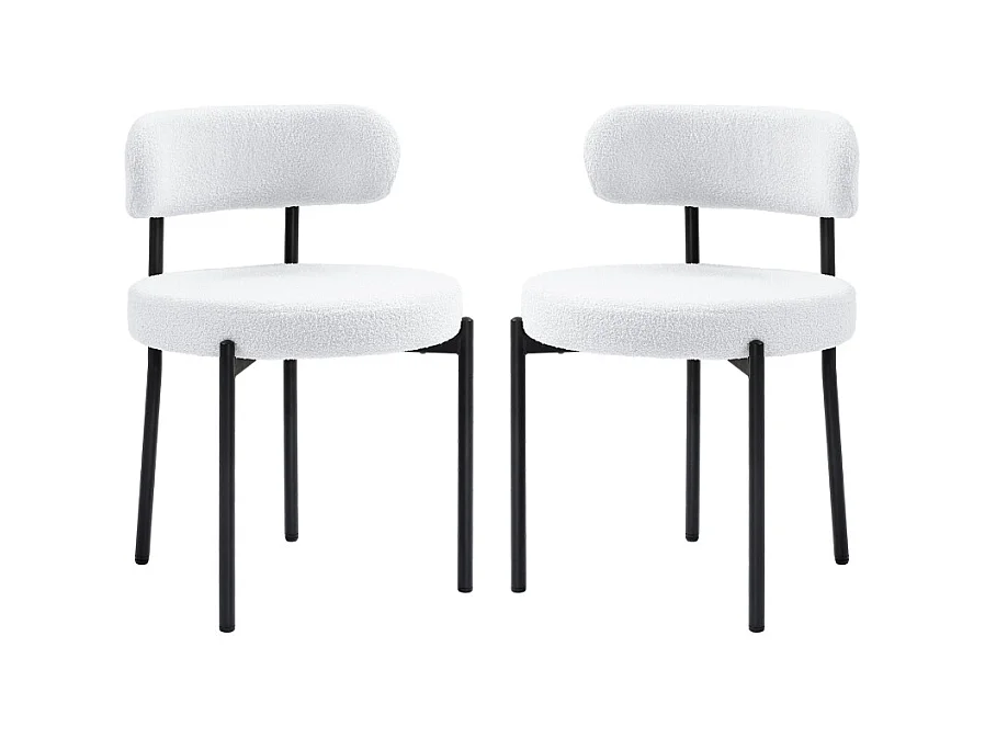 Lot de 2 chaises de salle à manger, avec rembourrage en polaire, assise rembourrée, pieds en métal, blanc crème