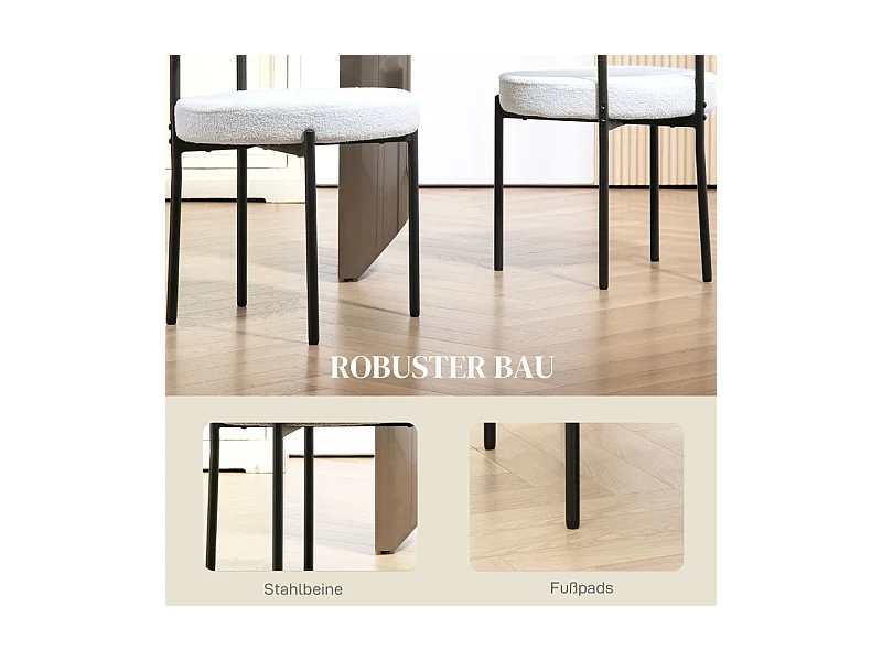 Lot de 2 chaises de salle à manger, avec rembourrage en polaire, assise rembourrée, pieds en métal, blanc crème