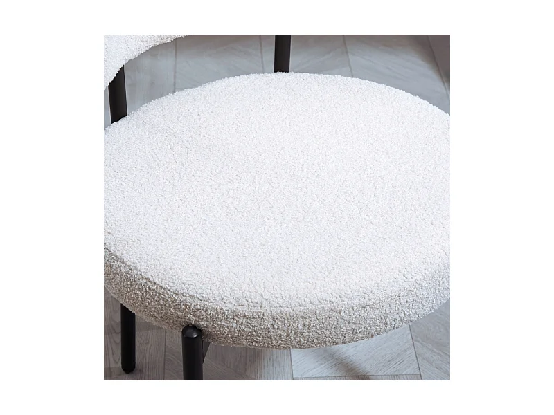 Lot de 2 chaises de salle à manger, avec rembourrage en polaire, assise rembourrée, pieds en métal, blanc crème