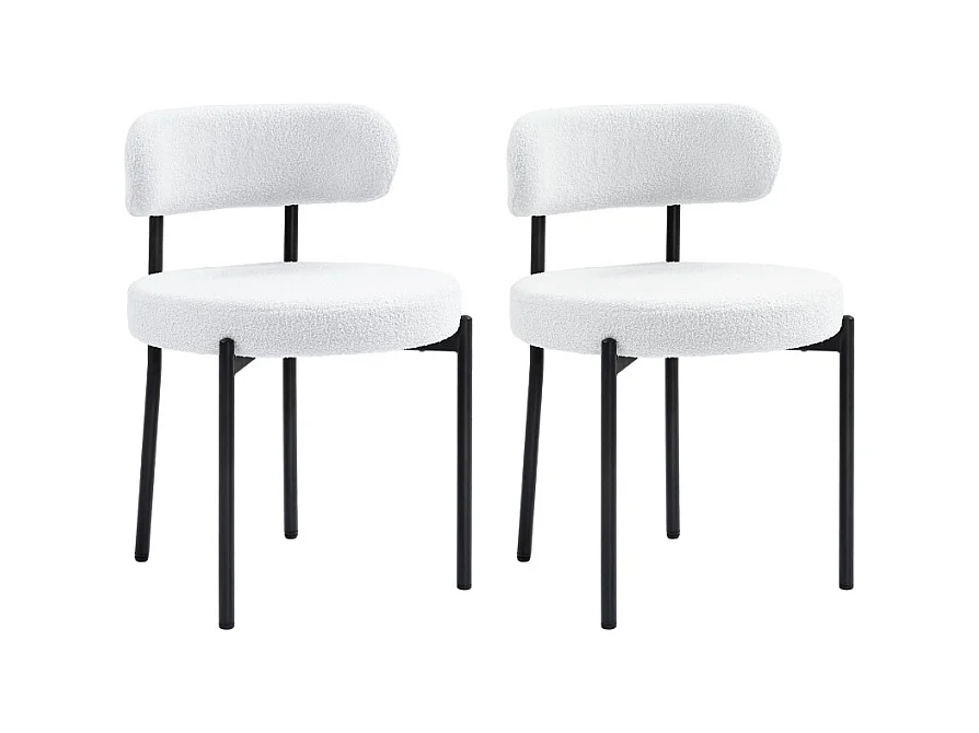 Lot de 2 chaises de salle à manger, avec rembourrage en polaire, assise rembourrée, pieds en métal, blanc crème