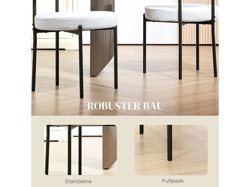 Eetkamerstoelen set van 2, met fleece vulling, gestoffeerde zitting, metalen poten, crèmewit