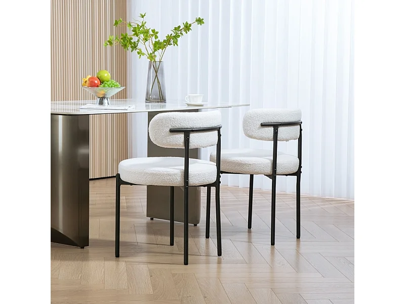 Eetkamerstoelen set van 2, met fleece vulling, gestoffeerde zitting, metalen poten, crèmewit