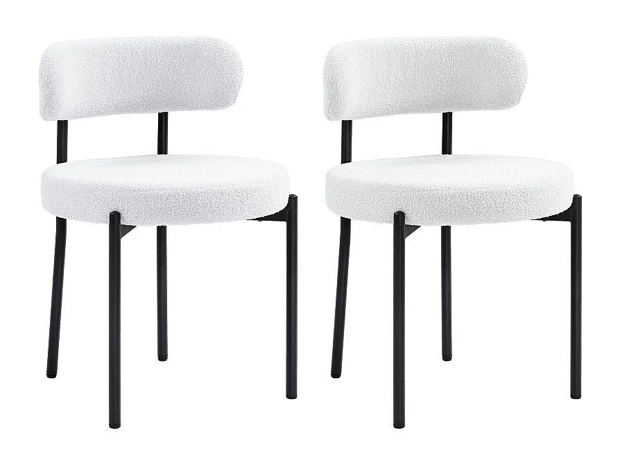 Eetkamerstoelen set van 2, met fleece vulling, gestoffeerde zitting, metalen poten, crèmewit