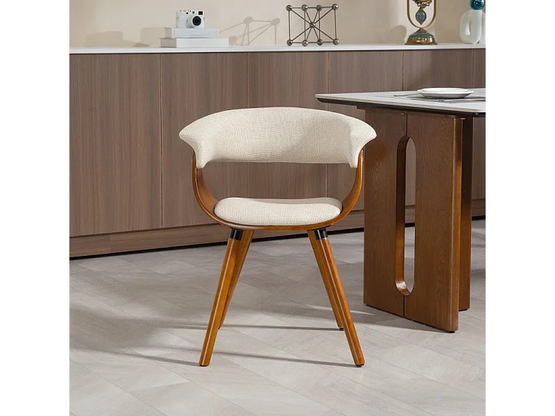 Sedia da pranzo, sedia da cucina con schienale, effetto lino, sedia imbottita con gambe in legno, beige