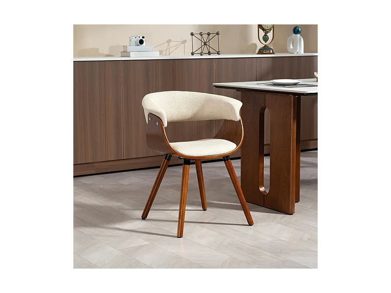 Chaise de salle à manger, chaise de cuisine avec dossier, aspect lin, chaise rembourrée avec pieds en bois, beige