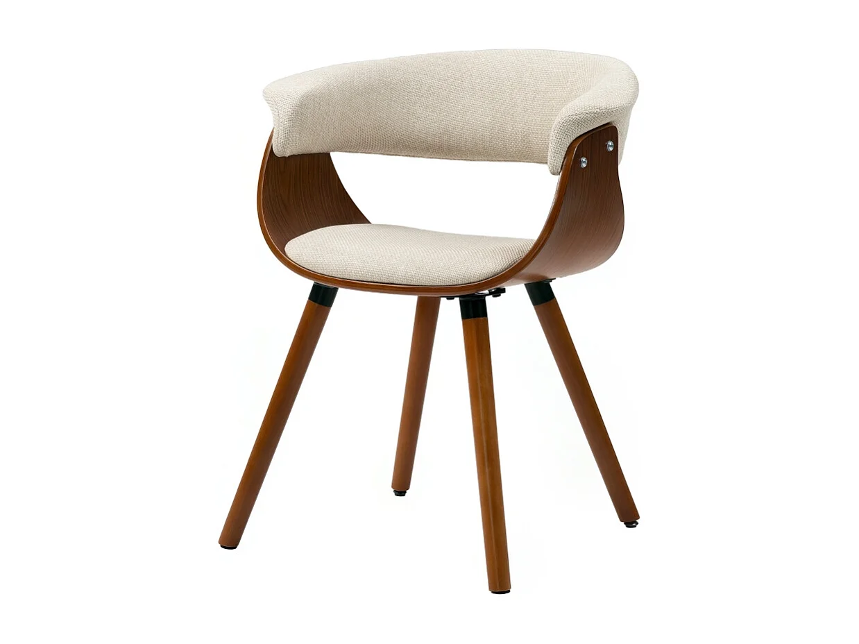 Eetkamerstoel, keukenstoel met rugleuning, linnenlook, gestoffeerde stoel met houten poten, beige