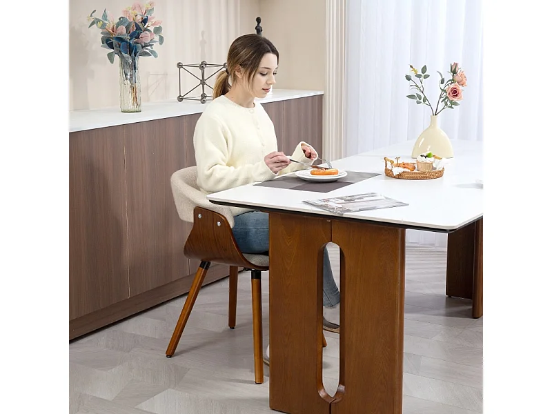 Eetkamerstoel, keukenstoel met rugleuning, linnenlook, gestoffeerde stoel met houten poten, beige