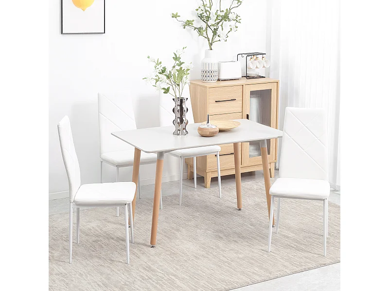 Juego de 4 sillas de comedor, sillas de cocina tapizadas, silla tapizada con patas de acero, piel sintética, color blanco