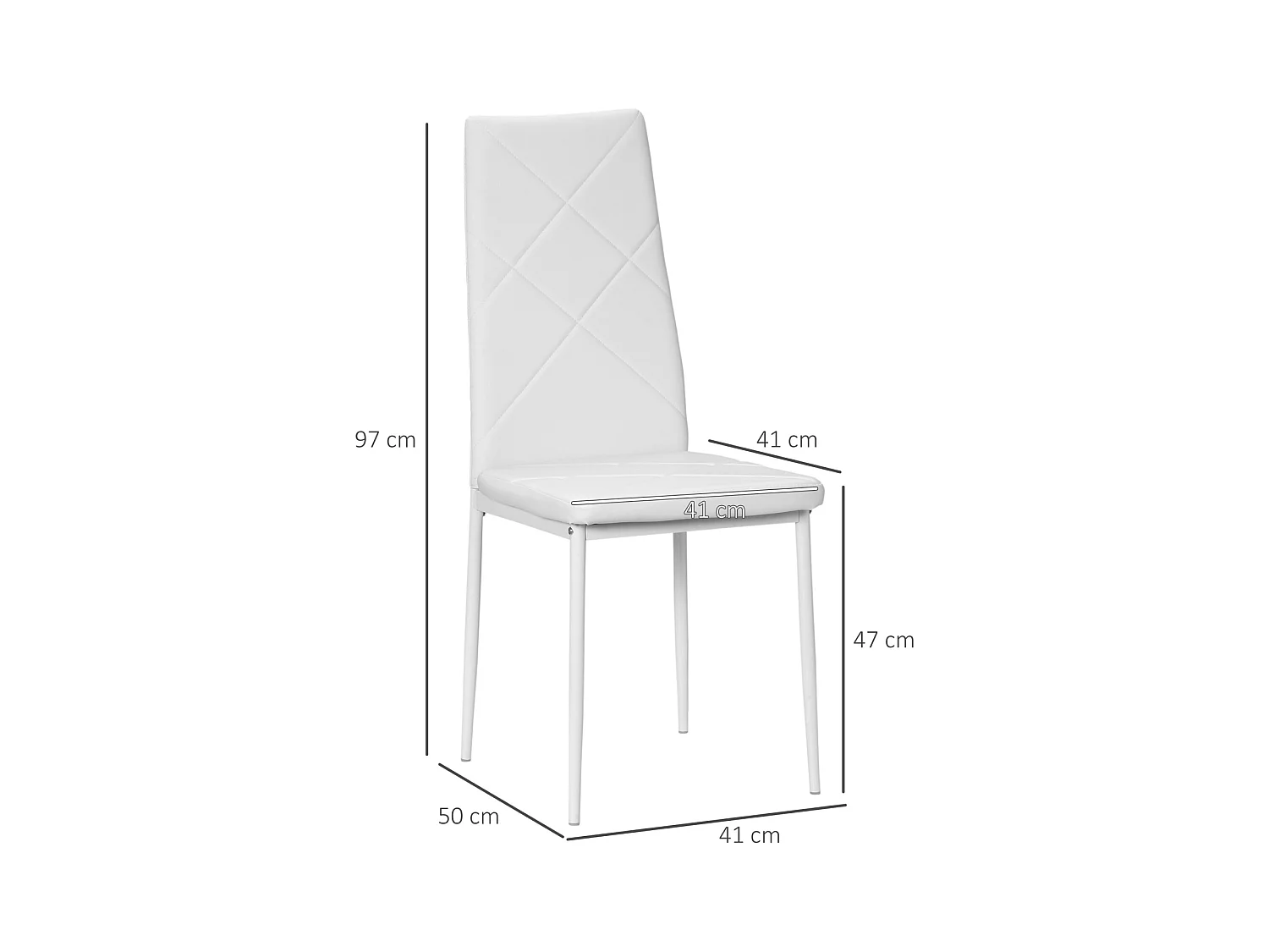 Ensemble de 4 chaises de salle à manger, chaises de cuisine rembourrées, chaise rembourrée avec pieds en acier, similicuir, blanc