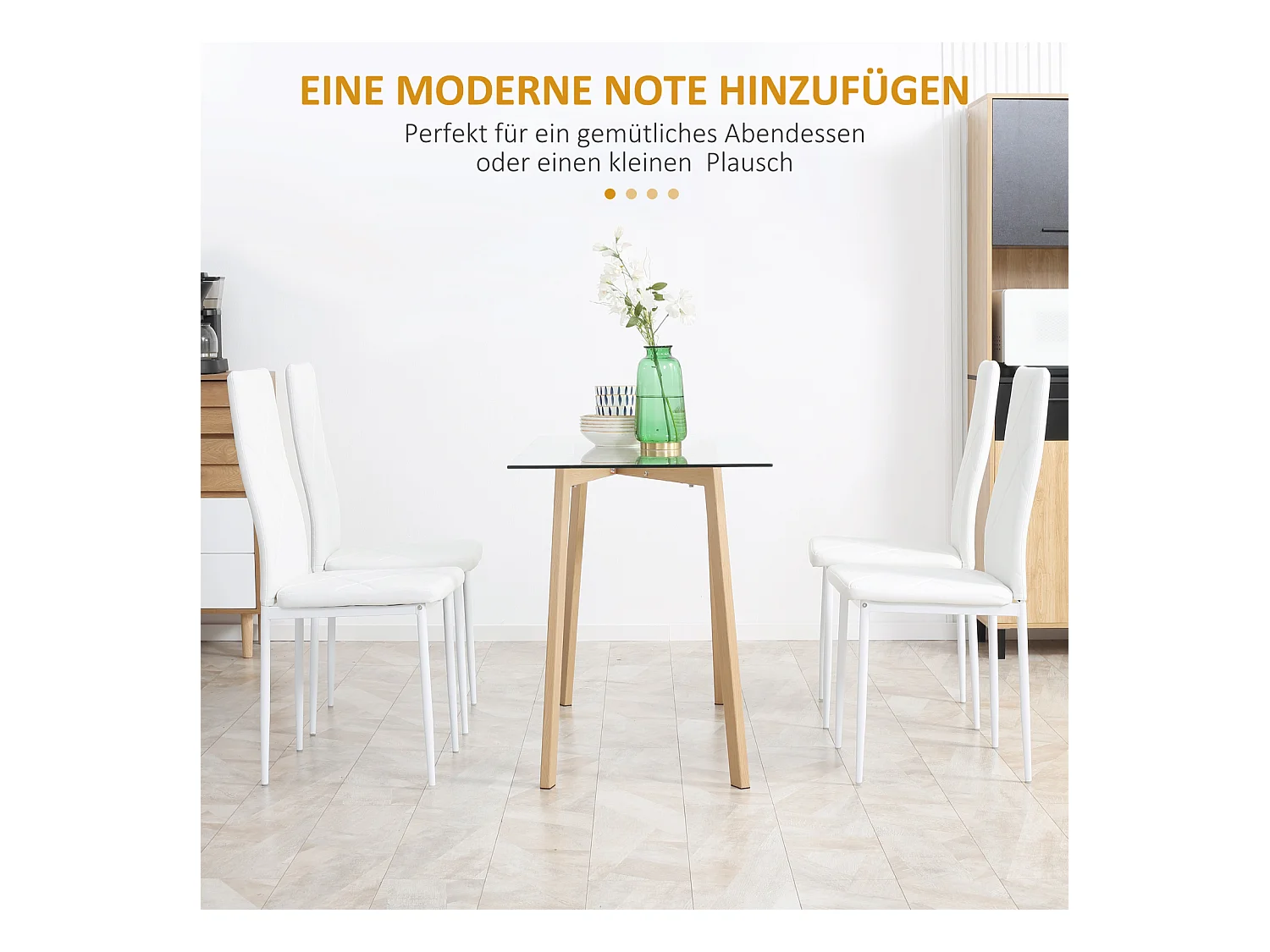 Ensemble de 4 chaises de salle à manger, chaises de cuisine rembourrées, chaise rembourrée avec pieds en acier, similicuir, blanc