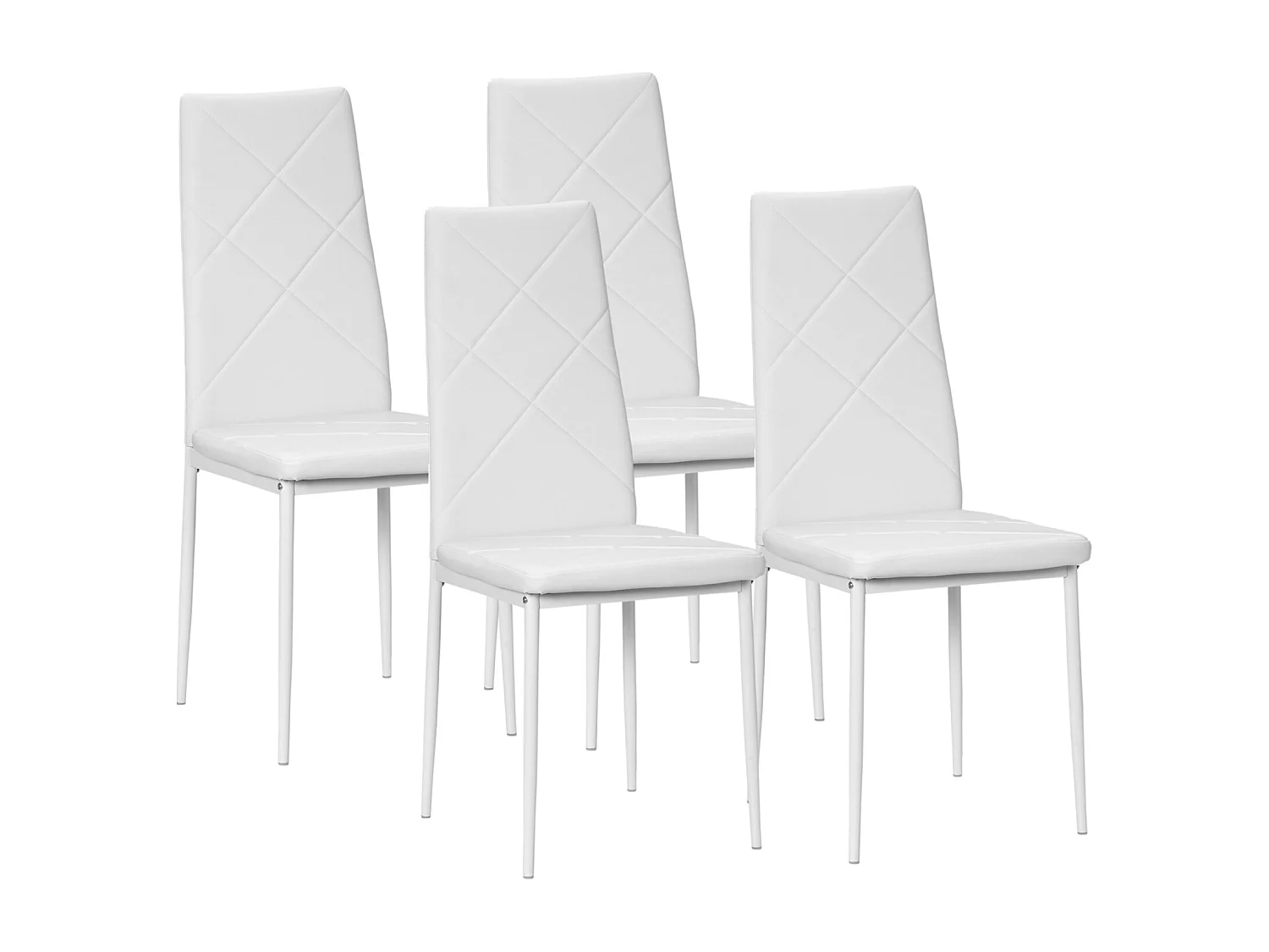 Eetkamerstoelen set van 4, gestoffeerde keukenstoelen, gestoffeerde stoel met stalen poten, imitatieleer, wit