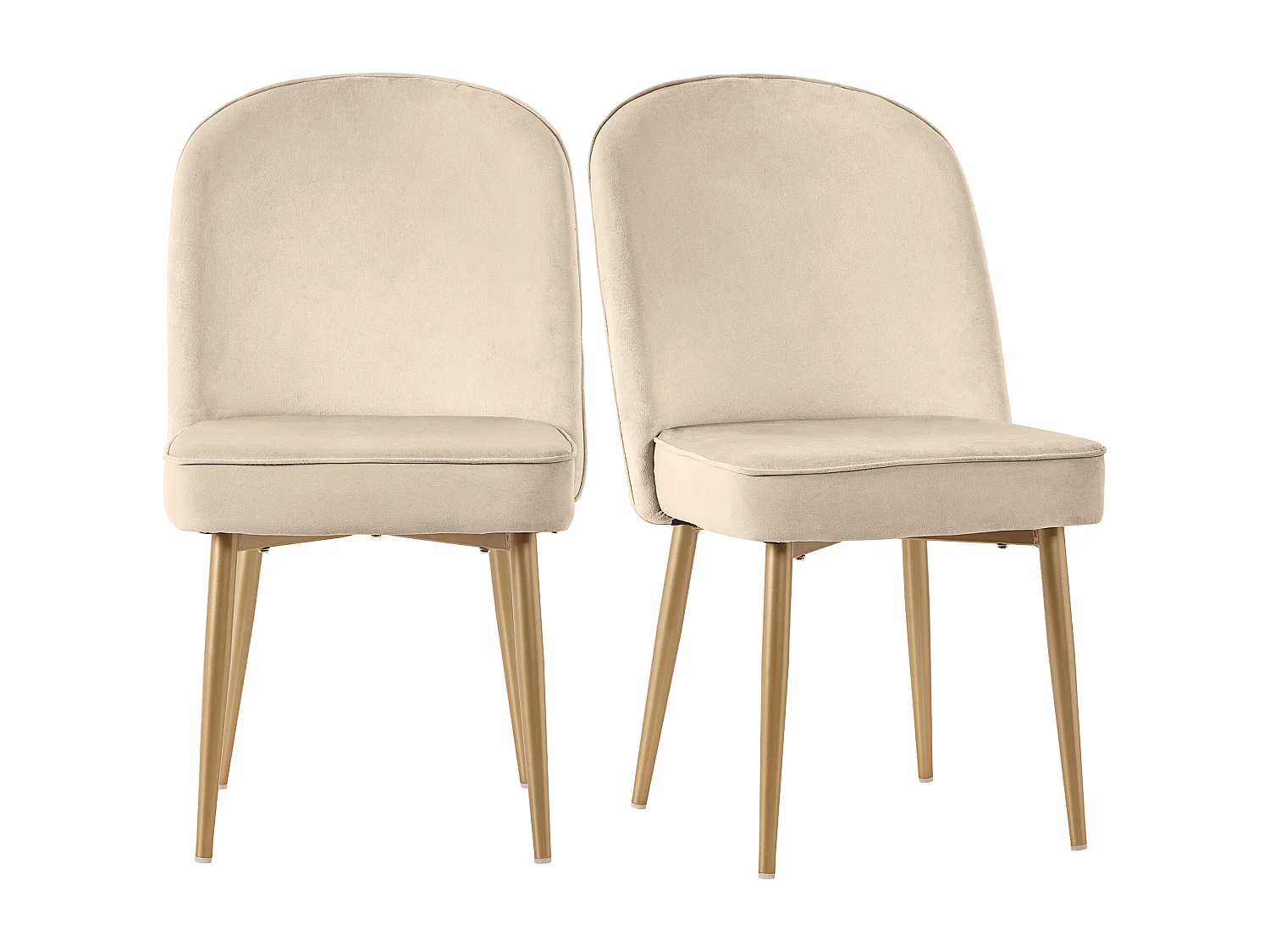 Lot de 2 chaises de salle à manger, chaises de salle à manger modernes en velours, pieds en métal doré, beige
