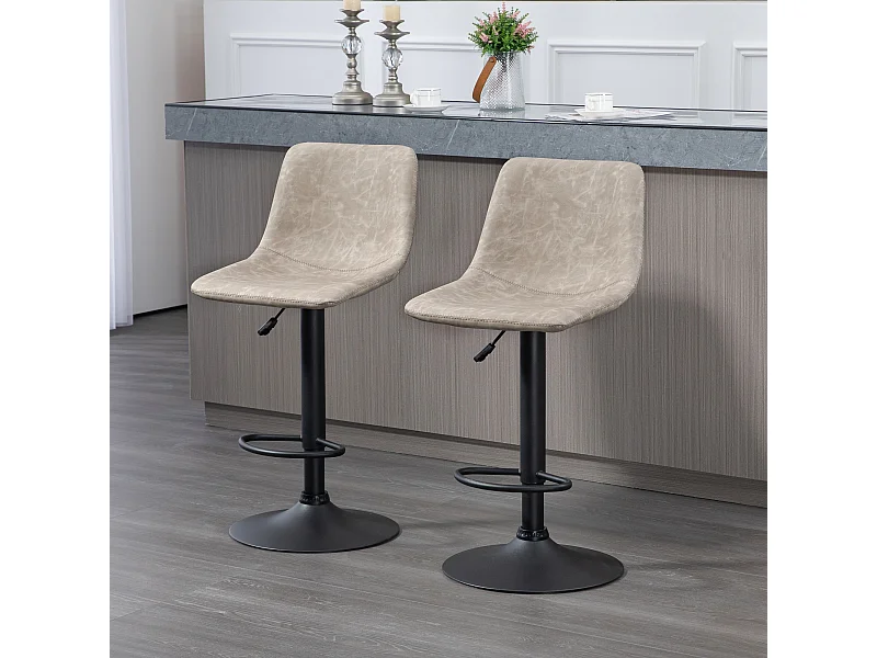 Lot de 2 tabourets de bar, tabouret de bistrot avec repose-pieds, pivotant, réglable en hauteur, revêtement en similicuir, pour le salon, beige
