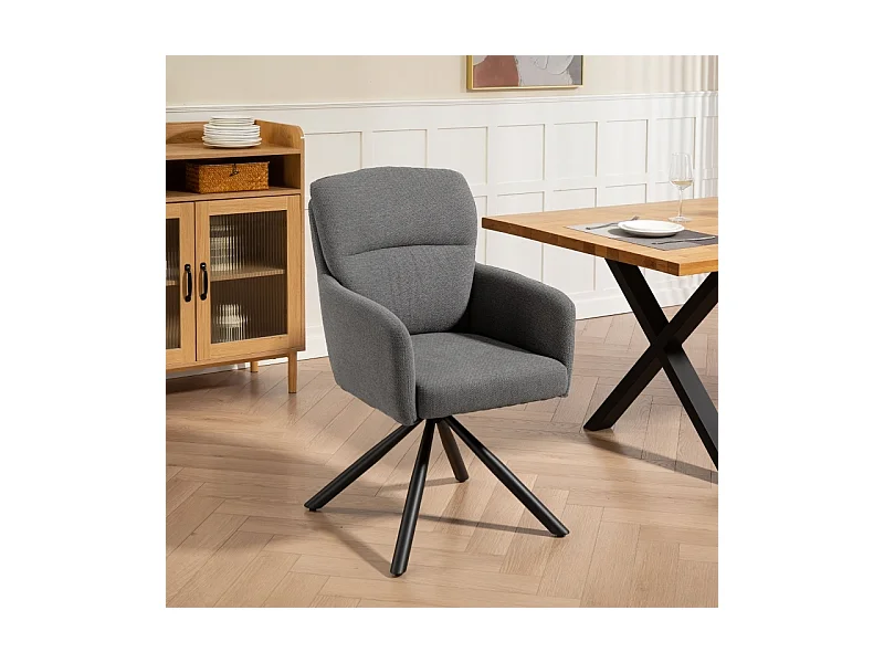 Gepolsterter Esszimmerstuhl, Küchenstuhl mit dicker Polsterung, Armlehnen, Metallbeine, Grau