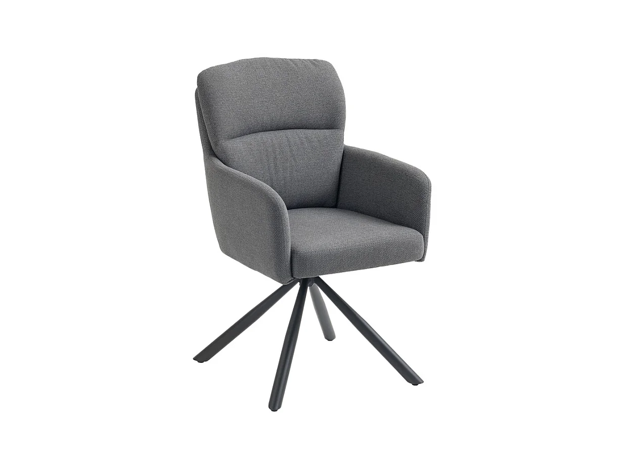 Gepolsterter Esszimmerstuhl, Küchenstuhl mit dicker Polsterung, Armlehnen, Metallbeine, Grau