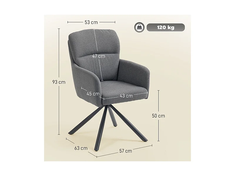 Gepolsterter Esszimmerstuhl, Küchenstuhl mit dicker Polsterung, Armlehnen, Metallbeine, Grau