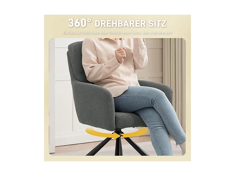 Gepolsterter Esszimmerstuhl, Küchenstuhl mit dicker Polsterung, Armlehnen, Metallbeine, Grau