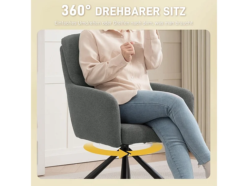 Chaise de salle à manger rembourrée, chaise de cuisine avec rembourrage épais, accoudoirs, pieds en métal, gris