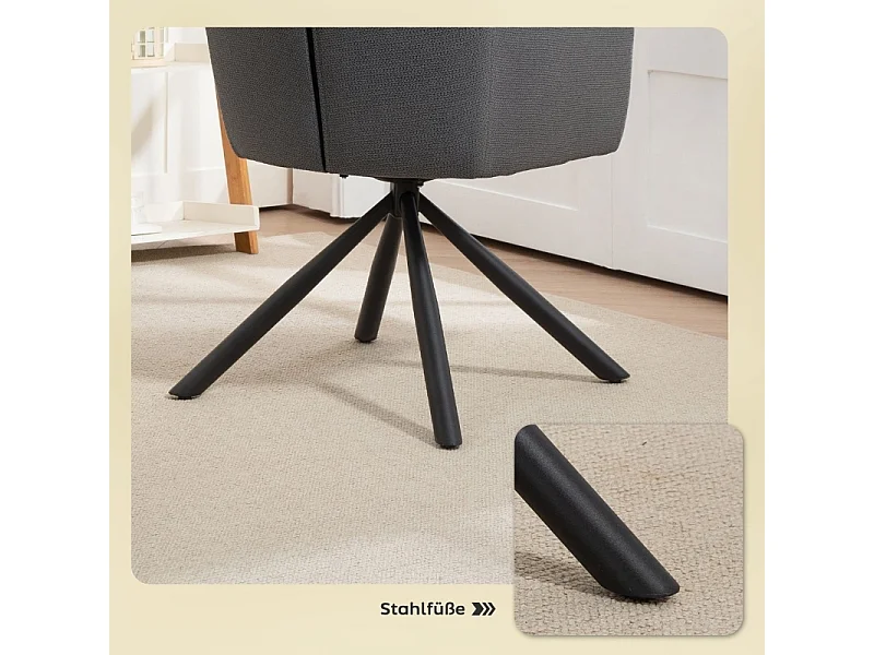 Chaise de salle à manger rembourrée, chaise de cuisine avec rembourrage épais, accoudoirs, pieds en métal, gris