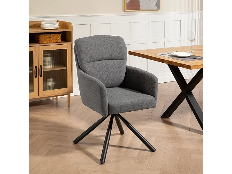 Chaise de salle à manger rembourrée, chaise de cuisine avec rembourrage épais, accoudoirs, pieds en métal, gris