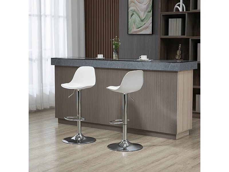 Barkruk set van 2, draaistoelen tot 120 kg, met rugleuning, in hoogte verstelbaar, kunstleer en staal, wit