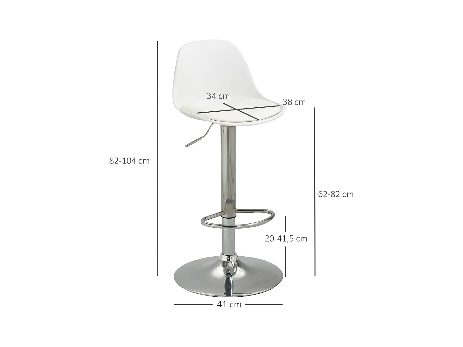 Lot de 2 tabourets de bar pivotants jusqu'à 120 kg, avec dossier, réglable en hauteur, similicuir et acier, blanc
