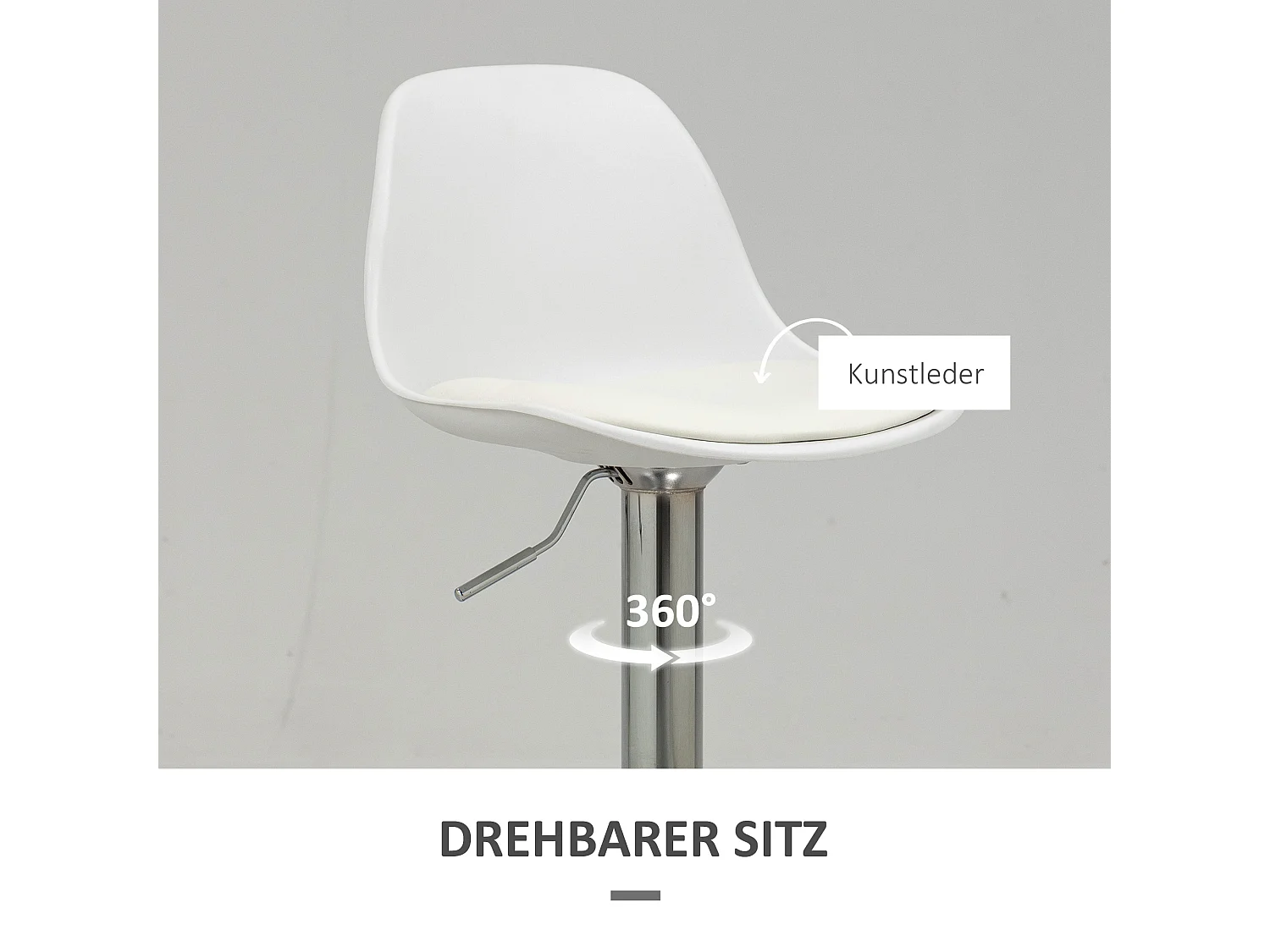 Lot de 2 tabourets de bar pivotants jusqu'à 120 kg, avec dossier, réglable en hauteur, similicuir et acier, blanc