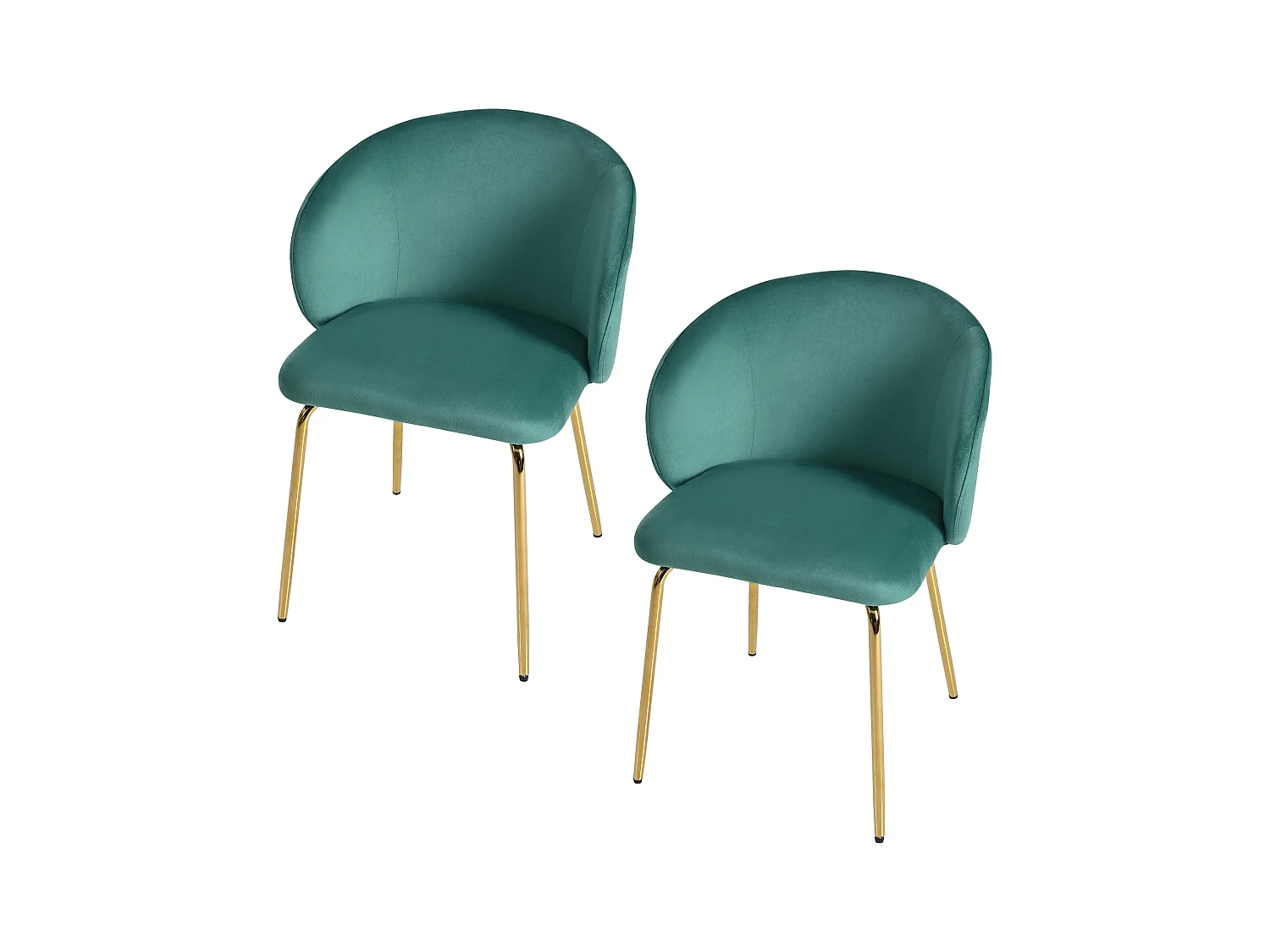 Ensemble de 2 chaises de salle à manger, élégantes avec revêtement en velours, accoudoirs, pieds en métal doré, stylées, vertes