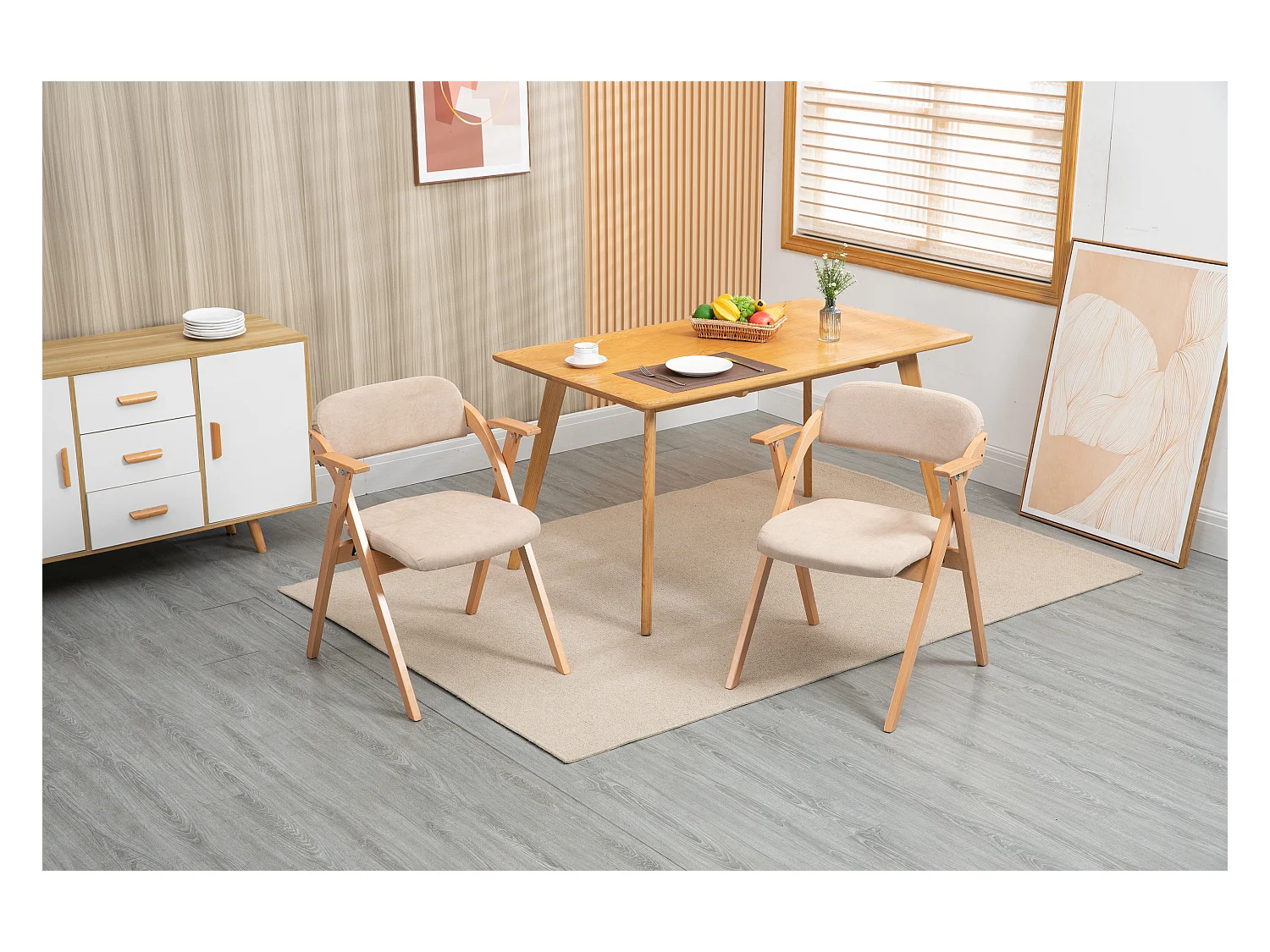 Chaises pliantes avec accoudoirs, lot de 2, chaises de salle à manger empilables en bois avec assise rembourrée, kaki