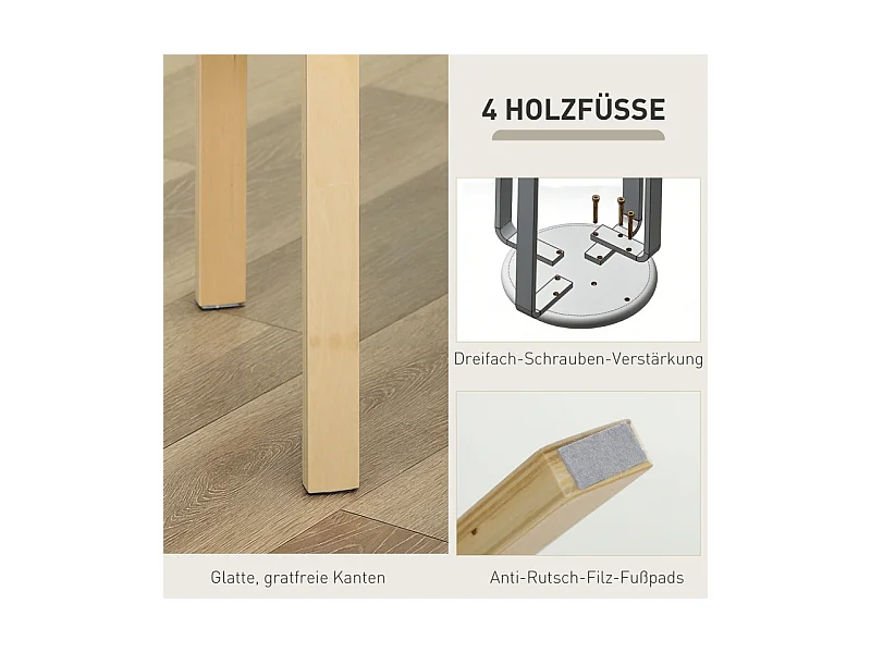 Ensemble de 4 tabourets de salle à manger, empilables, ronds, rembourrés aspect lin, pour cuisine, salon, blanc crème