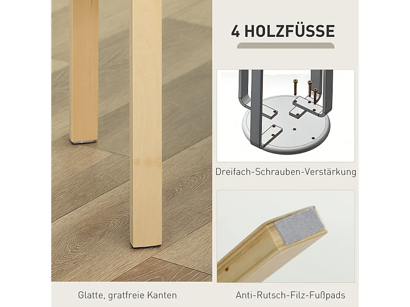 Set van 4 eetkamerstoelen, stapelbaar, rond, bekleed met linnenlook, voor keuken, woonkamer, crèmewit