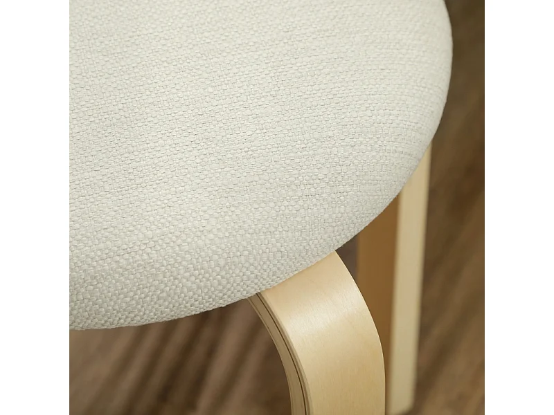 Set van 4 eetkamerstoelen, stapelbaar, rond, bekleed met linnenlook, voor keuken, woonkamer, crèmewit