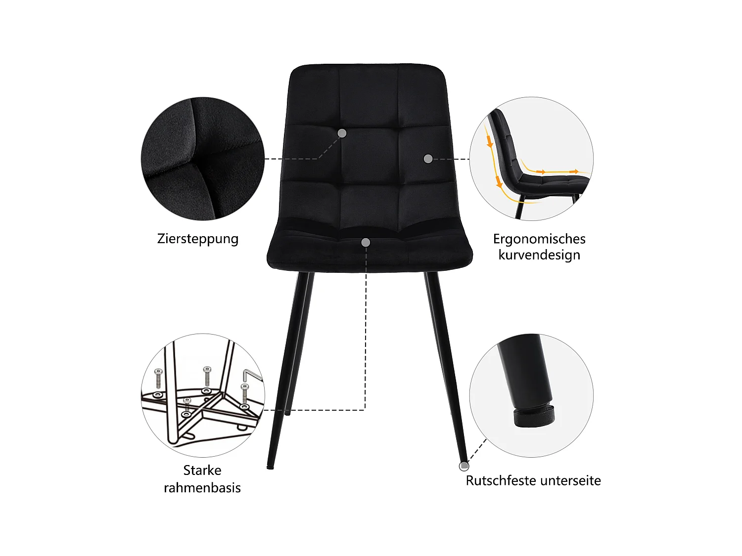 Ensemble table à manger extensible avec 9 chaises | Ensemble de salle à manger pour 8 personnes | Table à manger 140-200 x 80 cm | 8 chaises en velours